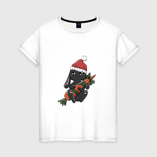 Женская футболка Довольный зайка с морковкой / Белый – фото 1