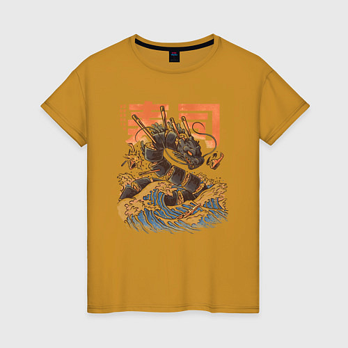 Женская футболка Суши дракон Канагавы / Горчичный – фото 1