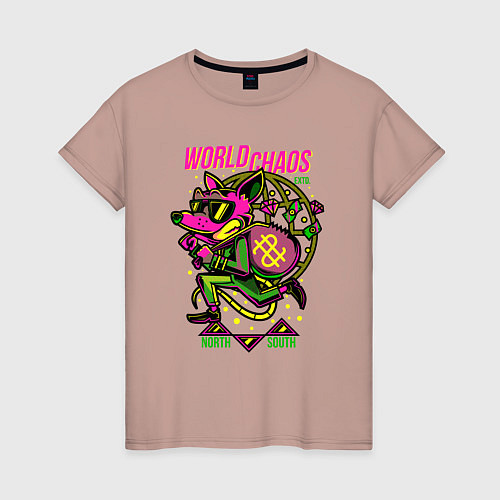 Женская футболка Лис с мешком денег / Пыльно-розовый – фото 1