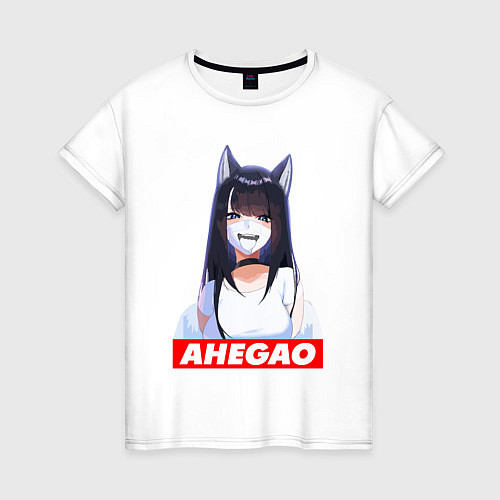 Женская футболка Девушка ахегао с логотипом / Белый – фото 1