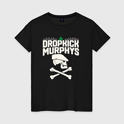 Футболка хлопковая женская Dropkick murphys панк рок группа череп в кепке, цвет: черный