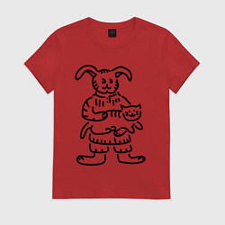 Женская футболка Кролик гладит кота