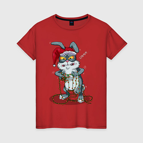 Женская футболка Недовольный кролик / Красный – фото 1