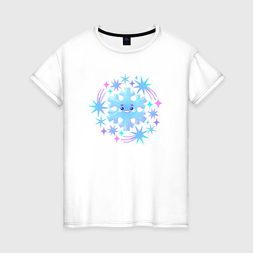 Женская футболка Смешная снежинка с разноцветными звездами / Белый – фото 1