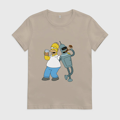 Женская футболка Drunk Homer and Bender / Миндальный – фото 1