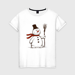 Женская футболка Новогодний снеговик с метлой
