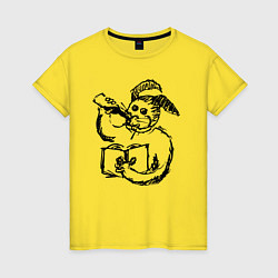 Футболка хлопковая женская Кролик с колой и книгой, цвет: желтый