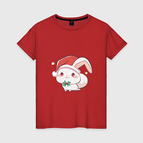 Женская футболка Зайка в шапке Санты / Красный – фото 1