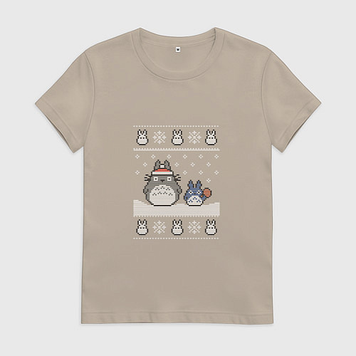 Женская футболка Новогодние тоторики - ugly sweater / Миндальный – фото 1