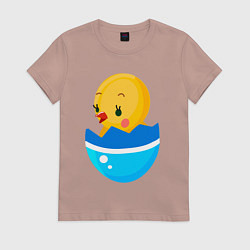 Футболка хлопковая женская Цыплёнок вылупился, цвет: пыльно-розовый