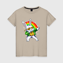Женская футболка Заяц на фоне радуги