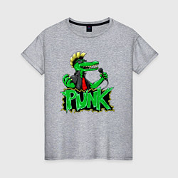 Футболка хлопковая женская Крокодил панк с микрофоном, цвет: меланж