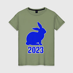 Футболка хлопковая женская 2023 силуэт кролика синий, цвет: авокадо