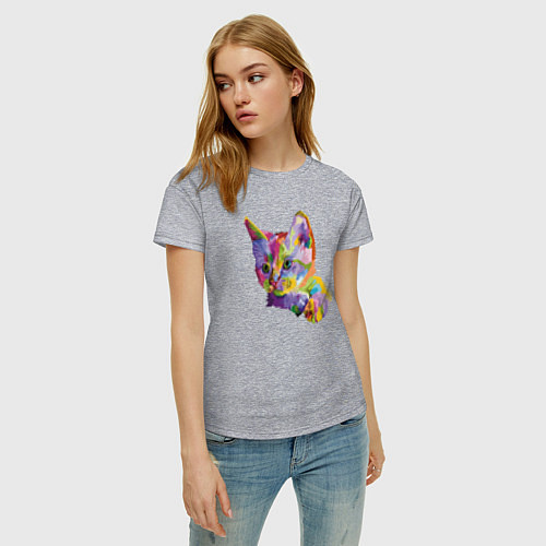 Женская футболка Поп арт котенок / Меланж – фото 3