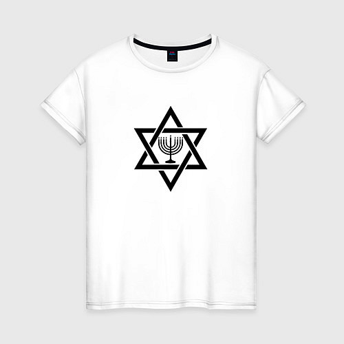 Женская футболка Менора в звезде Давида - темная / Белый – фото 1
