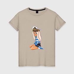 Футболка хлопковая женская Девочка морячка, цвет: миндальный