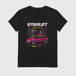 Футболка хлопковая женская Toyota Starlet ep81, цвет: черный