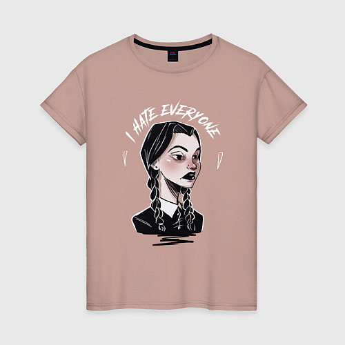 Женская футболка Wednesday: I hate everyone / Пыльно-розовый – фото 1