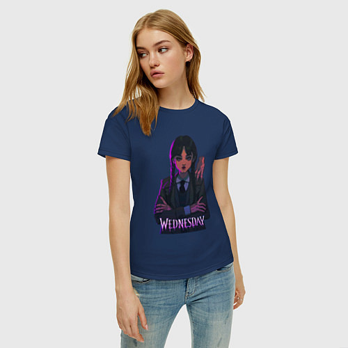 Женская футболка Уэнсдэй Аддамс / Тёмно-синий – фото 3