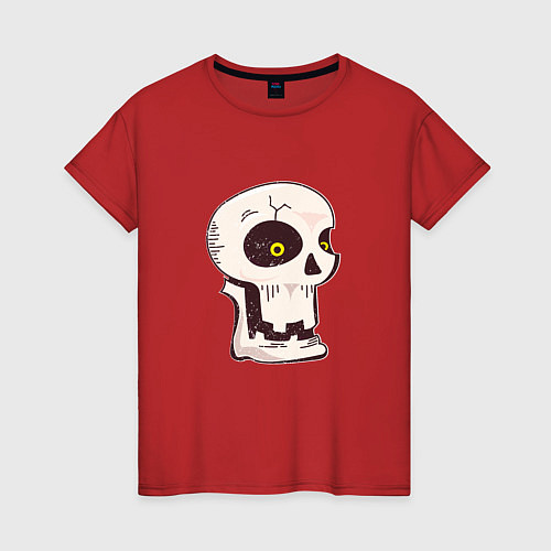 Женская футболка Длинный череп желтый глаз / Красный – фото 1