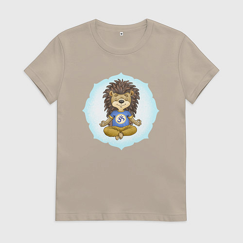 Женская футболка Ёжик йога в лотосе / Миндальный – фото 1