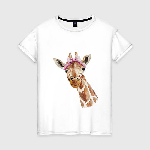Женская футболка Жирафик в повязке бантиком / Белый – фото 1