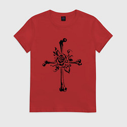 Футболка хлопковая женская The Cross of Rose and Bones, цвет: красный