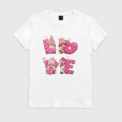 Футболка хлопковая женская Влюбленные гномы, цвет: белый