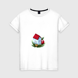 Женская футболка Новогодний домик на еловых ветках