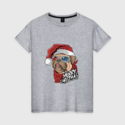 Женская футболка Pug merry christmas