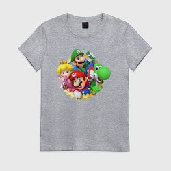Футболка хлопковая женская Марио, Луиджи, Пич и Йоши, цвет: меланж