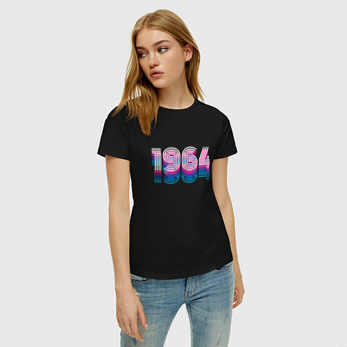 Женская футболка 1964 год ретро неон / Черный – фото 3