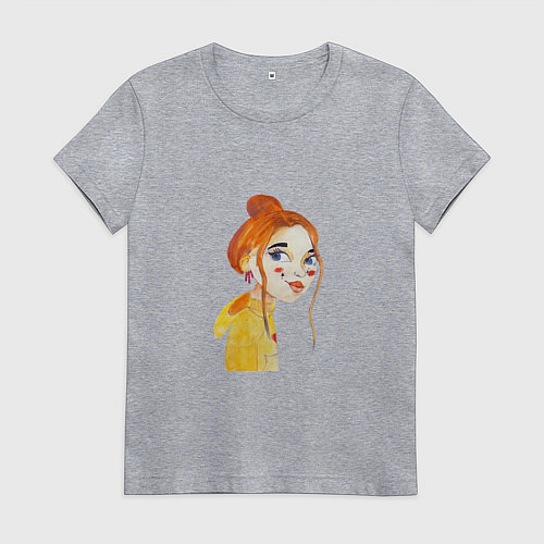 Женская футболка Девочка с рыжими волосами в желтой кофте / Меланж – фото 1