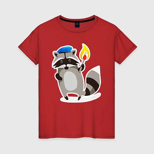 Женская футболка Боевой енот со спичкой / Красный – фото 1