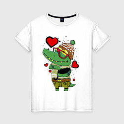 Женская футболка Crocodile with a cat