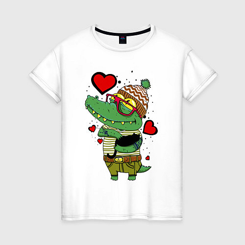 Женская футболка Crocodile with a cat / Белый – фото 1