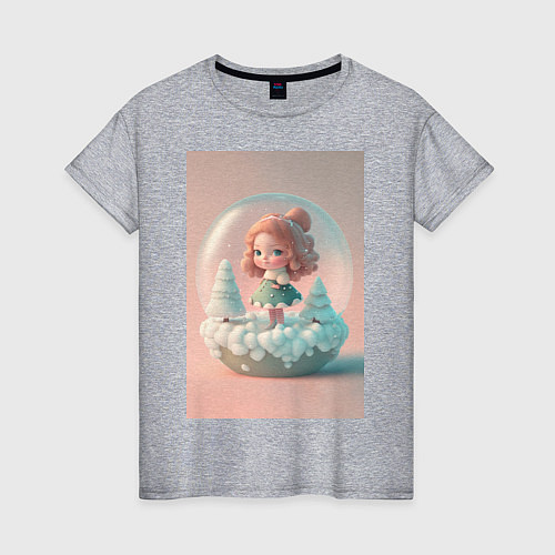 Женская футболка Милая девочка-куколка с стеклянном Новогоднем шаре / Меланж – фото 1