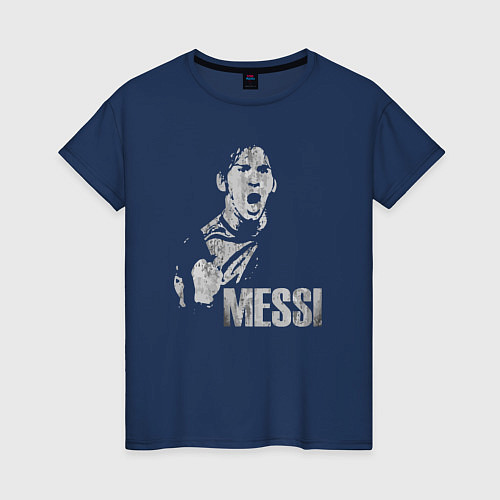 Женская футболка Leo Messi scream / Тёмно-синий – фото 1