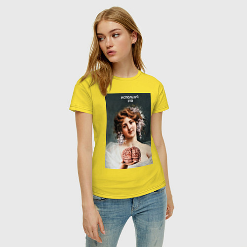 Женская футболка Используй это - мем про мозг / Желтый – фото 3