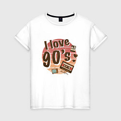 Футболка хлопковая женская I love 90-s, цвет: белый