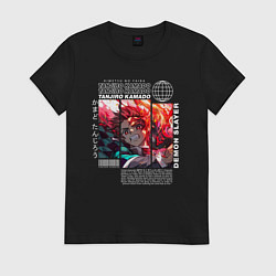 Футболка хлопковая женская Тандзиро Камадо аниме, цвет: черный