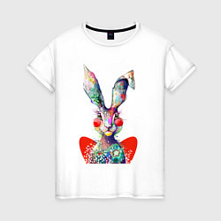 Женская футболка Влюблённый акварельный заяц с сердцем