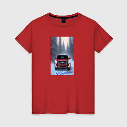 Женская футболка Кадиллак на зимней дороге