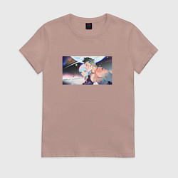 Футболка хлопковая женская Дэвид и Люси вдвоем на луне, цвет: пыльно-розовый