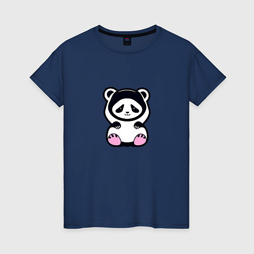 Женская футболка Милая панда в капюшоне / Тёмно-синий – фото 1