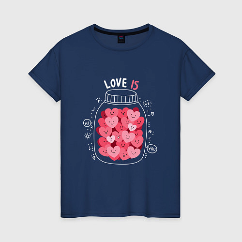 Женская футболка Баночка с сердцами: love is / Тёмно-синий – фото 1