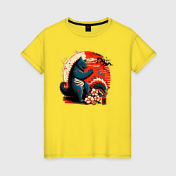 Футболка хлопковая женская Кот Годзилла, цвет: желтый