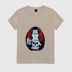Футболка хлопковая женская Wednesday череп в руке, цвет: миндальный