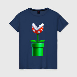 Футболка хлопковая женская Марио Растение Пиранья, цвет: тёмно-синий