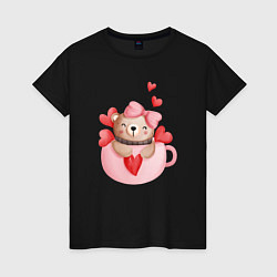 Женская футболка Мишка в кружке с сердечком